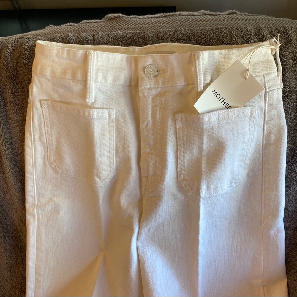 Mother Patch Pocket Roller Fray Jeans White 27 New